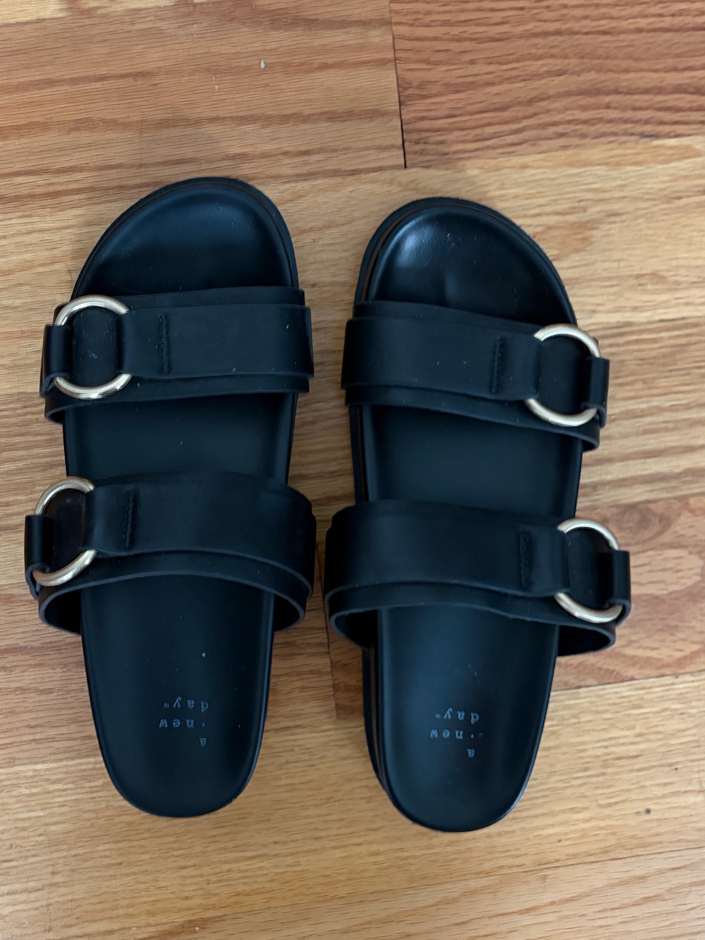 Black Slide Sandals with Buckle Accents